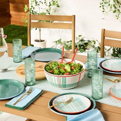 4pc Summer Plaid Melamine Serving Bowl And Utensil Set - Hearth & Hand™ With Magnolia 1 4pc Summer Plaid Melamine Serving Bowl And Utensil Set - Hearth & Hand™ With Magnolia
