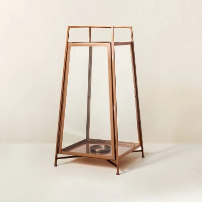 Raised Metal & Glass Pillar Candle Lantern Copper - Hearth & Hand™ With Magnolia 6 Raised Metal & Glass Pillar Candle Lantern Copper - Hearth & Hand™ With Magnolia - Image 6