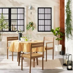 70" Gingham Wipeable Oil-Cloth Round Tablecloth Gold/Cream - Hearth & Handâ„¢ With Magnolia