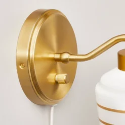 Milk Glass Striped Wall Sconce Brass Finish - Hearth & Hand™ With Magnolia: Modern Chic Lighting Fixture 6 Milk Glass Striped Wall Sconce Brass Finish - Hearth & Hand™ With Magnolia: Modern Chic Lighting Fixture -Cozy Living Hub GUEST 15a03d8f f03a 480f 8208 4c1c64ae855d