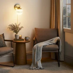 Milk Glass Striped Wall Sconce Brass Finish - Hearth & Handâ„¢ With Magnolia: Modern Chic Lighting Fixture