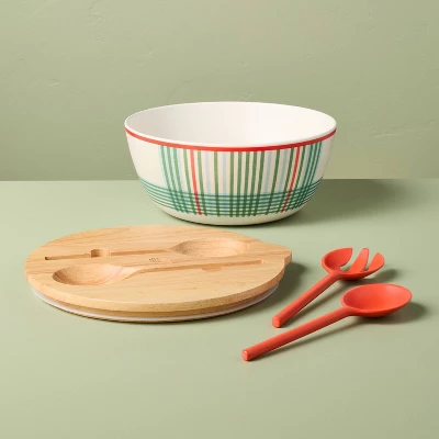 4pc Summer Plaid Melamine Serving Bowl And Utensil Set - Hearth & Hand™ With Magnolia 2 4pc Summer Plaid Melamine Serving Bowl And Utensil Set - Hearth & Hand™ With Magnolia - Image 2
