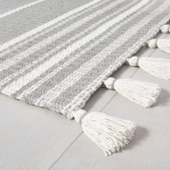 Pick Stitch Textured Stripe With Tassel Rug Jet Gray - Hearth & Hand™ With Magnolia