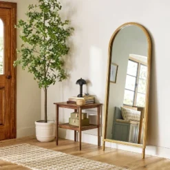 Arched 28"x70" Wood Framed Leaner Mirror Brass - Hearth & Handâ„¢ With Magnolia