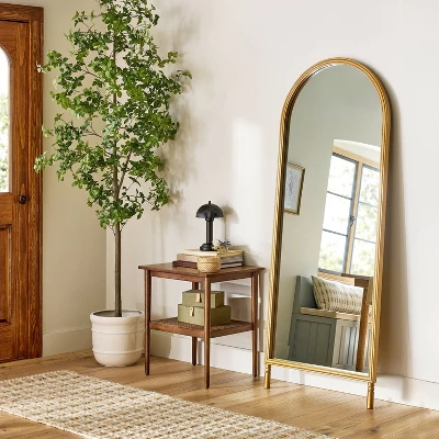 Arched 28"x70" Wood Framed Leaner Mirror Brass - Hearth & Hand™ With Magnolia 1 Arched 28"x70" Wood Framed Leaner Mirror Brass - Hearth & Hand™ With Magnolia