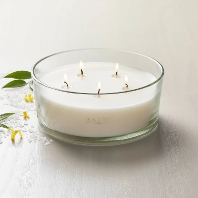 5-Wick Clear Glass Salt Knob-Lid Jar Candle 28oz - Hearth & Hand™ With Magnolia: Soy Blend, 40hr Burn Time 1 5-Wick Clear Glass Salt Knob-Lid Jar Candle 28oz - Hearth & Hand™ With Magnolia: Soy Blend, 40hr Burn Time