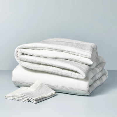 3pc Heathered Stripe Comforter Bedding Set - Hearth & Hand™ With Magnolia 2 3pc Heathered Stripe Comforter Bedding Set - Hearth & Hand™ With Magnolia - Image 2