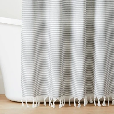 Ticking Stripe Woven Shower Curtain Gray/Cream - Hearth & Hand™ With Magnolia 1 Ticking Stripe Woven Shower Curtain Gray/Cream - Hearth & Hand™ With Magnolia