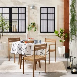 70" Grid Lines Wipeable Oil-Cloth Round Tablecloth Dark Gray/Cream - Hearth & Handâ„¢ With Magnolia