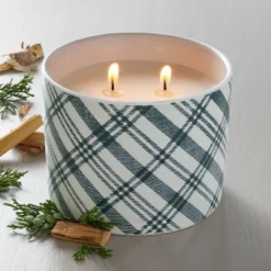 Plaid Ceramic Fireside Spruce Jar Christmas Candle Dark Green 11oz - Hearth & Handâ„¢ With Magnolia