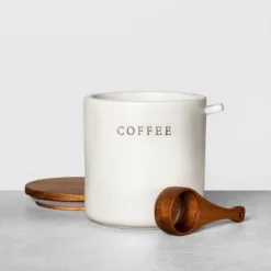 37oz Stoneware Coffee Canister With Wood Lid & Scoop Cream/Brown - Hearth & Handâ„¢ With Magnolia
