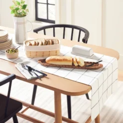 20"x90" Grid Lines Woven Table Runner Cream/Gray - Hearth & Hand™ With Magnolia