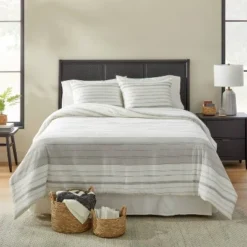 Alternating Pinstripe Comforter & Sham Set Gray/Cream - Hearth & Hand™ With Magnolia 6 Alternating Pinstripe Comforter & Sham Set Gray/Cream - Hearth & Hand™ With Magnolia -Cozy Living Hub GUEST 675d60c1 b13c 44e3 9260 4a8efb0c0e38