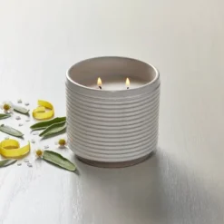 2-Wick Ribbed Ceramic Canvas Jar Candle Light Gray 12oz - Hearth & Handâ„¢ With Magnolia: Soy & Paraffin Wax, Fresh Citrus Scent