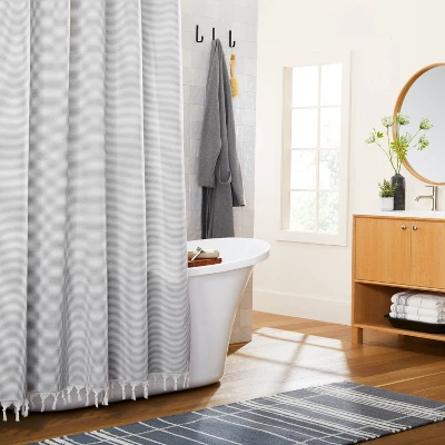 Ticking Stripe Woven Shower Curtain Gray/Cream - Hearth & Hand™ With Magnolia 2 Ticking Stripe Woven Shower Curtain Gray/Cream - Hearth & Hand™ With Magnolia - Image 2