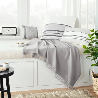 12"x30" Color Block Border Lumbar Pillow With Zipper Gray - Hearth & Hand™ With Magnolia 1 12"x30" Color Block Border Lumbar Pillow With Zipper Gray - Hearth & Hand™ With Magnolia