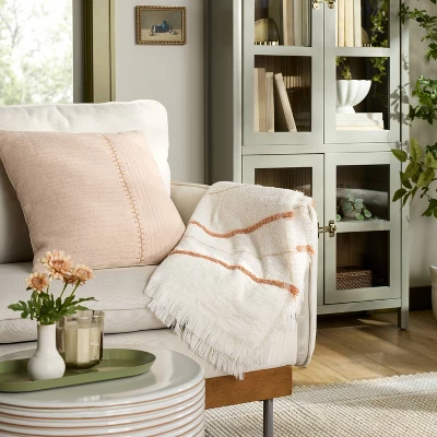 18"x18" Textured Stitch Stripe Square Throw Pillow - Hearth & Hand™ With Magnolia 1 18"x18" Textured Stitch Stripe Square Throw Pillow - Hearth & Hand™ With Magnolia