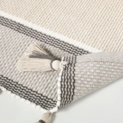 24"x60" Color Block Stripe Tassels Bath Rug Neutral Taupe - Hearth & Hand™ With Magnolia -Cozy Living Hub GUEST 910979a7 4645 484a b851 9e3664ee4695
