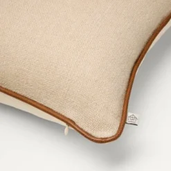 18"x18" Solid Chambray With Faux Leather Trim Square Throw Pillow Beige/Brown - Hearth & Hand™ With Magnolia -Cozy Living Hub GUEST 95a7c731 79dd 409c b1b1 c80ec9d336a2