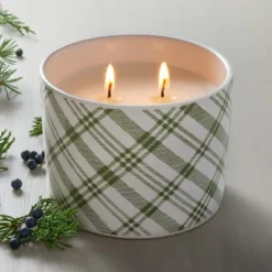 Plaid Ceramic Cypress & Pine Jar Christmas Candle Light Green 11oz - Hearth & Handâ„¢ With Magnolia