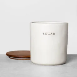 67oz Stoneware Sugar Canister With Wood Lid Cream/Brown - Hearth & Handâ„¢ With Magnolia
