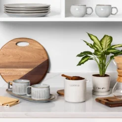 37oz Stoneware Coffee Canister With Wood Lid & Scoop Cream/Brown - Hearth & Hand™ With Magnolia -Cozy Living Hub GUEST aef29b16 7bbe 4830 b428 8f782b26876d