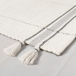 Simple Border Stripe With Corner Tassel Rug White/Gray - Hearth & Handâ„¢ With Magnolia