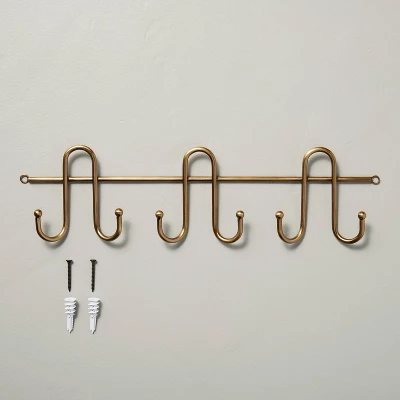 16" Multi-Prong Metal Wall Hook Rack Brass Finish - Hearth & Hand™ With Magnolia 2 16" Multi-Prong Metal Wall Hook Rack Brass Finish - Hearth & Hand™ With Magnolia - Image 2