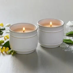 2pk Barrel Ceramic Candle Gift Set - Salt/Canvas 4oz - Hearth & Handâ„¢ With Magnolia