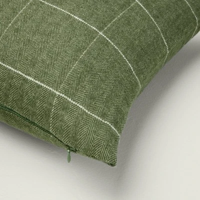 14"x36" Windowpane Plaid Oblong Bed Pillow Dark Green - Hearth & Hand™ With Magnolia 2 14"x36" Windowpane Plaid Oblong Bed Pillow Dark Green - Hearth & Hand™ With Magnolia - Image 2