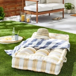 Bold Stripe Indoor/Outdoor French Floor Cushion Gold/Cream - Hearth & Handâ„¢ With Magnolia