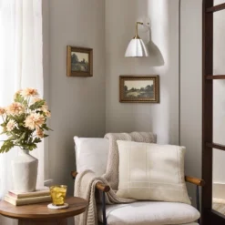 18"x18" Cross Stripe Square Throw Pillow Washed Tan - Hearth & Handâ„¢ With Magnolia