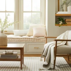 12"x30" Open Grid Lines Lumbar Throw Pillow Cream/Taupe - Hearth & Handâ„¢ With Magnolia