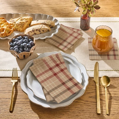 16ct Fall Plaid Paper Guest Towels Burgundy/Brown - Hearth & Hand™ With Magnolia 1 16ct Fall Plaid Paper Guest Towels Burgundy/Brown - Hearth & Hand™ With Magnolia