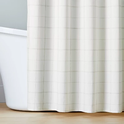 Stitched Grid Lines Woven Shower Curtain Cream/Taupe - Hearth & Hand™ With Magnolia 1 Stitched Grid Lines Woven Shower Curtain Cream/Taupe - Hearth & Hand™ With Magnolia