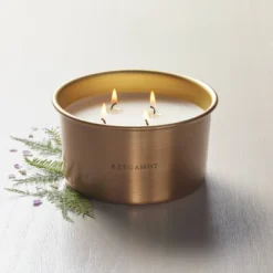 Lidded Metal Bergamot 4-Wick Jar Candle Brass Finish 20oz - Hearth & Handâ„¢ With Magnolia: Soy & Palm Wax Blend, Farmhouse Style