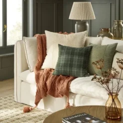 24"x24" Block Stripe Square Throw Pillow Heathered Beige - Hearth & Handâ„¢ With Magnolia: Farmhouse Decor, Removable Cover