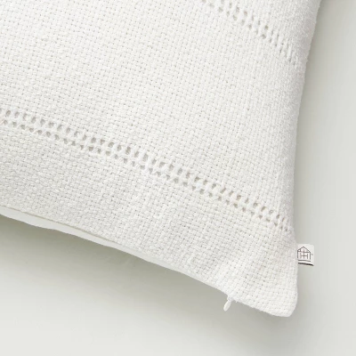 18"x18" Hem Stitch Stripe Square Throw Pillow Cream - Hearth & Hand™ With Magnolia: Cotton Texture, Indoor Use, Hidden Zipper 3 18"x18" Hem Stitch Stripe Square Throw Pillow Cream - Hearth & Hand™ With Magnolia: Cotton Texture, Indoor Use, Hidden Zipper - Image 3