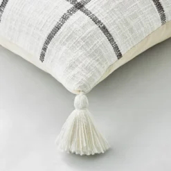 24"x24" Woven Slub Checkered Throw Pillow With Tassels Cream/Gray - Hearth & Hand™ With Magnolia 5 24"x24" Woven Slub Checkered Throw Pillow With Tassels Cream/Gray - Hearth & Hand™ With Magnolia -Cozy Living Hub GUEST e6eb5fab db20 4685 8c31 3c2aacf436ce