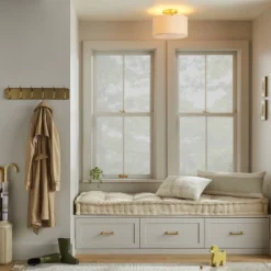 Fabric Shade Semi-Flush Mount Ceiling Light Brass/Oatmeal - Hearth & Handâ„¢ With Magnolia: Modern Iron Body, ETL Listed