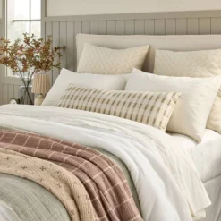 26"x26" Checkerboard Textured Euro Pillow Beige - Hearth & Handâ„¢ With Magnolia: Farmhouse Throw Pillow, Cotton, Indoor Use