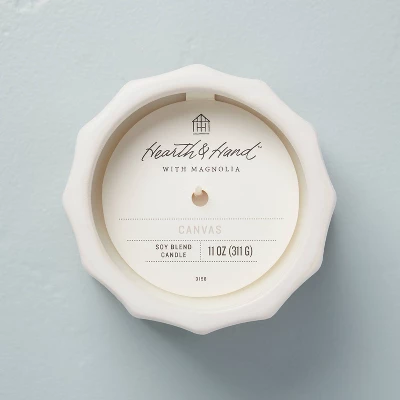 Wide Fluted Speckled Ceramic Canvas Jar Candle Tonal Cream 11oz - Hearth & Hand™ With Magnolia 2 Wide Fluted Speckled Ceramic Canvas Jar Candle Tonal Cream 11oz - Hearth & Hand™ With Magnolia - Image 2